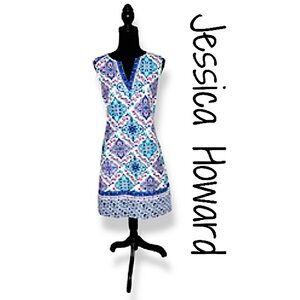 Jessica Howard Floral Geometric Sleeveless Cotton Mini Shift Dress Size 14 EUC!